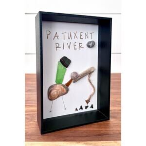 Handmade Pax River Fisherman Sea Glass Art 4.25 x 6 Maryland Patuxent Driftwood